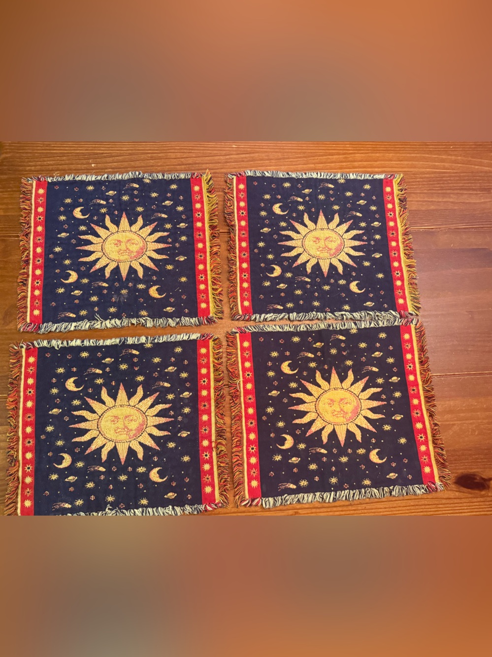 Celestial Sun & Moon Woven Tapestry Placemats-4-Vintage early 90s